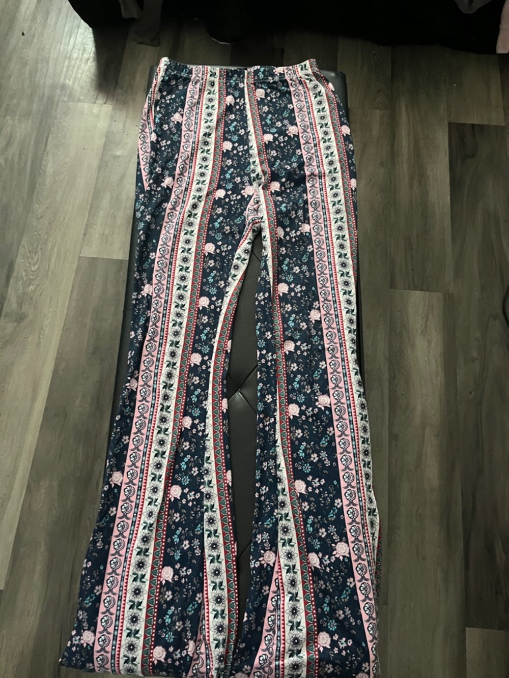 Navy Floral Stripe Wide-Leg Pants